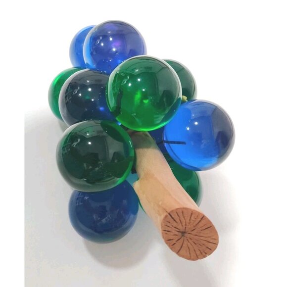 Extra Large Vintage MCM Blue Green Lucite Grapes Cluster On Wood Stem 7+" READ - Picture 6 of 11